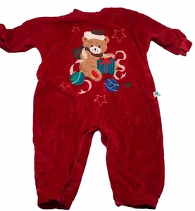 NOS Vintage Little Me Blue Velour Teddy Bear Stars Jumpsuit Romper Size 9 Mon - Picture 1 of 5