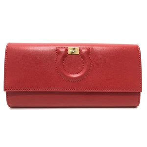 Salvatore Ferragamo Gancini Bifold Wallet Long Wallet Red/Beige/GoldHardware - Picture 1 of 14