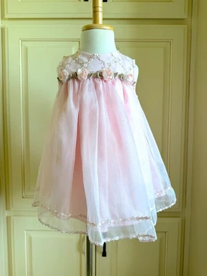 Bonnie Baby Pink Sleeveless Float Dress w/Ribbon Embroidery & Roses Sz 24 Months - Image 1 of 4