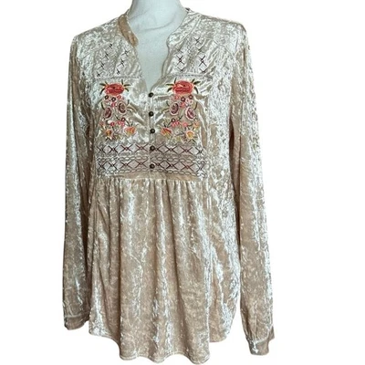 Mystree embroidered crushed velvet babydoll empire tunic blouse L large - Image 1 of 4