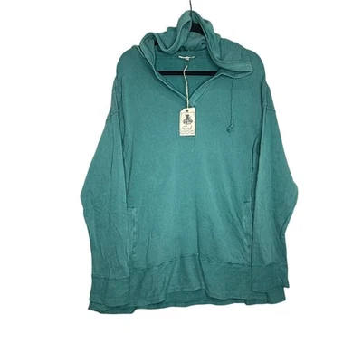 Caballete Los Angeles Mineral Lavado Tejido Cuello en V Verde azulado Pullover Capucha Mujer Grande Foto 1 de 4