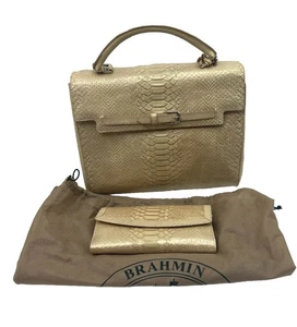 Brahmin Bianca Alabaster Snake Print Hand Bag Wallet Dust Cover New - Picture 1 of 17