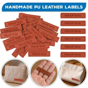 50x Handmade Labels Brown PU Leather Tag 4cm Sew on Bags Clothing Craft DIY - Picture 1 of 9