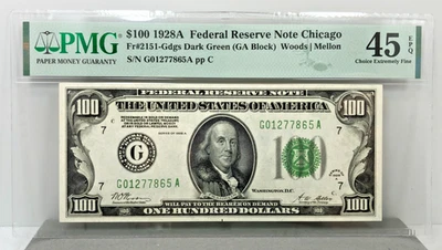1928-A U.S. $100 Federal Reserve Note Chicago PMG XF 45 EPQ GA Block - Image 1 of 4