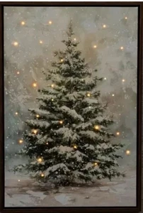 Snowy Tree Light Up Canvas Wall Decor Viral Christmas Holiday Home Decor - Picture 1 of 4