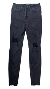 Pantalones de mezclilla para mujer Judy azul tiro alto desgastados dobladillo crudo calce ajustado negros talla 1/25 - Imagen 1 de 16