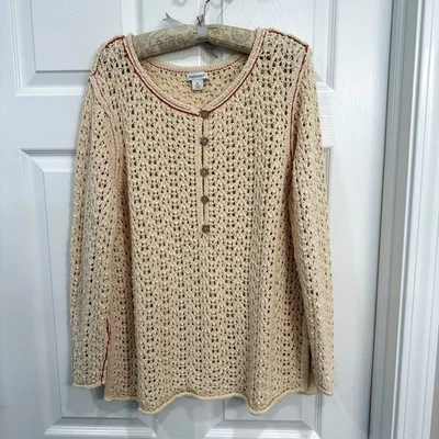 Suéter de punto abierto Sundance XL para mujer en crema con punto rojo algodón/acrílico Foto 1 de 4