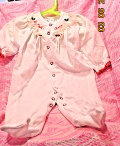 VTG. Babygro 1st Christmas White Sleeper Snap Footed Embroidery Girl Size Medium - Picture 1 of 3