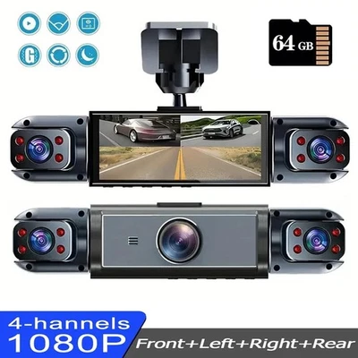 4 Channel Dash Cam Front Rear Inside Left Right 360 Degree View Dash Camera NEW