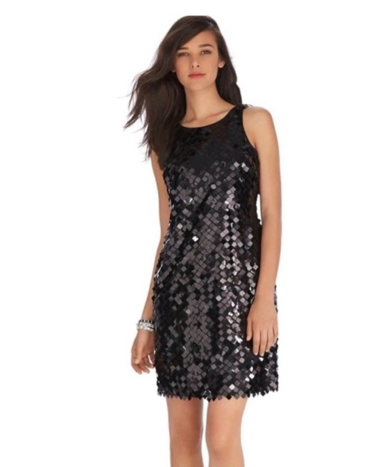 WHITE HOUSE BLACK MARKET WHBM Black Sequin Cocktail Party Glam Festival LBD Sz 8 - Image 1 of 4