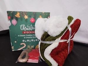 Christmas Stockings Cable Knit Faux Fur Trim Set Of 3 New Without Tags - Picture 1 of 7