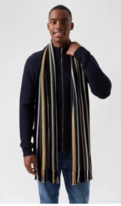 Black And Camel Raschel Knitted Scarf With Recycled Polyester Eco Burton Mens - Picture 1 of 5