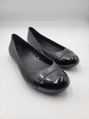 Crocs Women's Sz 8 Gianna Alice Shiny Cap Toe Ballet Flat Black Shoes - Image 1 of 4