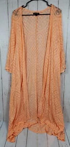 Torrid Peach Crochet Lace Open Front Long Cardigan Duster Cover Up Size 3/4 - Picture 1 of 8