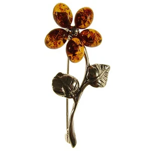 BALTIC AMBER STERLING SILVER 925 LADIES FLOWER BROOCH PIN JEWELLERY JEWELRY GIFT - Picture 1 of 1