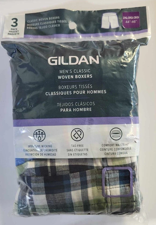 3XL 48-50 Mens Boxers 3 Pack Gildan Classic Woven Boxers Multicolor Plaid.