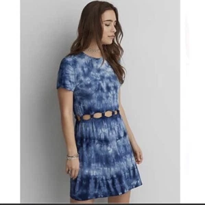 American Eagle Blue Tie Dye Knot Cut Out Mini Dress XS Extra Small - Picture 1 of 9