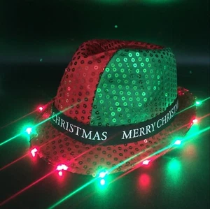Wholesale 6X Light Up X'Mas Holiday Fedora Hat 14 LED Sequin Party Cap Costume - Picture 1 of 5