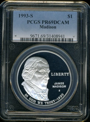 1993-S Madison Silve $ PCGS PR69 UNTON Virtually SPOT & Haze FREE Cover