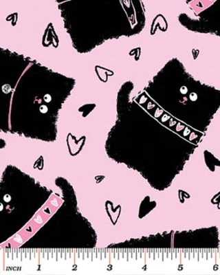 Fat Quarter Smudgy Cat Rosa Baumwolle Steppstoff - Benartex