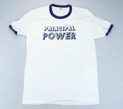 Винтажная футболка 70-х Hanes Principal Power Graphic Blue Ringer размер XL школьная - Изображение 1 из 4