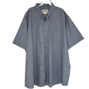 Wrangler Rugged Wear Shirt Mens 4X Short Sleeve Button Down Blue Checked  - Picture 1 of 8