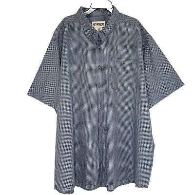 Wrangler Rugged Wear Shirt Mens 4X Short Sleeve Button Down Blue Checked  - Image 1 of 4