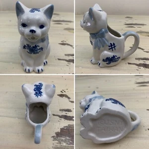 ASIAN CERAMIC CAT - JSNY TAIWAN jarra de vidrio blanco y azul maceta crema - Imagen 1 de 9