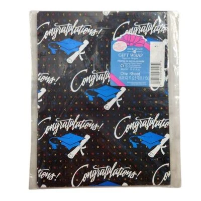 American Greetings Vintage Congratulations Graduation Paper Flat Gift Wrap Sheet - Image 1 of 3
