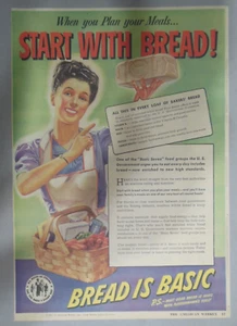 World War 2 Bread Is Basic Ad: Start With Bread ! 1940's Size: 11 x 15 inches - Picture 1 of 1