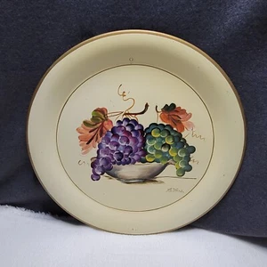 VTG Nashco Hand Painted Floral Round off White Metal Tray Signed - Picture 1 of 22