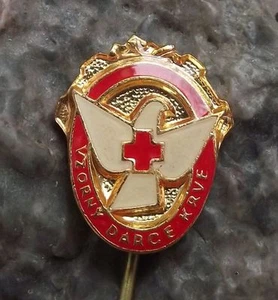 Antique Excellent Blood Donor Award White Dove Red Cross Souvenier Pin Badge - Picture 1 of 2