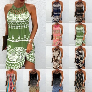 Damen Sommer Ärmelloses Kleid Mit Hängendem Hals Hohles Bedrucktes Strand- с - Bild 1 von 38