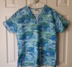Crest Dolphin Scrub Top Women size S Blue - Picture 1 of 5