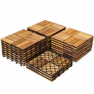 27PCS Patio Interlocking Tiles Acacia Slat Wood Garden Indoor &Outdoor - Picture 1 of 12