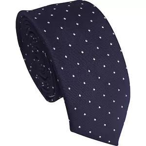 Navy Blue with White Polka Dot Spot Skinny Tie - Optional Pocket Square - Picture 1 of 3