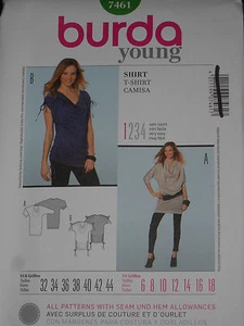 T-Shirt Tunic Cowl Neckline Size 6-18 Burda 7461 Sewing Pattern - Picture 1 of 2