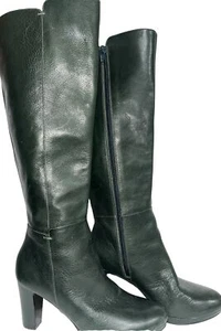 NINE WEST Padillao Dark Green Leather Tall Boots 6.5 Med Boho As Is - Picture 1 of 16