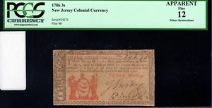 New Jersey Colonial Note Fr#NJ-212 1786 3s PCGS 12 - Picture 1 of 4
