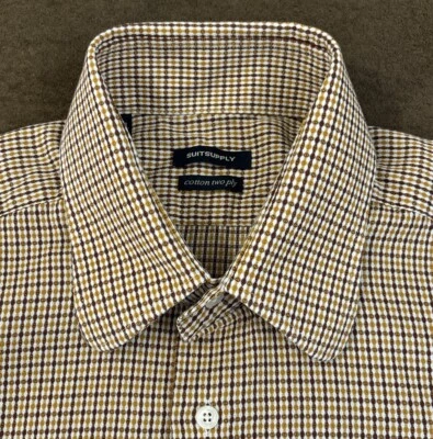 SUITSUPPLY Mens Brown Plaid Slim Fit Two Ply Dress Shirt 16 X 34 - Image 1 of 4