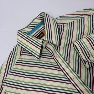 NYNE New You New Energy Men’s Green Striped 100% Cotton Button Up Medium EUC - Picture 1 of 9