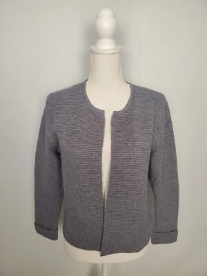 Cárdigan suéter ELLE gris liso acanalado frente abierto para mujer talla grande. Foto 1 de 4