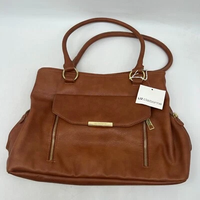New Liz Claiborne Womens Double Handles Yellow Tan Leather Handbag Size 10X14 - Image 1 of 4