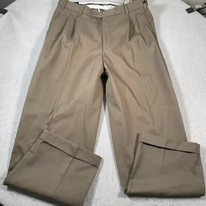 Kirkland Signature Slacks Mens 36x30 Brown Teflon Pleated Twill Pant - Picture 1 of 14
