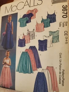 McCalls 3670 Semi Formal Girls Tops and Maxi Skirts Sewing Pattern Sz 3-4-5 UCFF - Picture 1 of 7