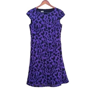 Vintage 90's Anne Klein Midi Dress 4 Purple Black Cap Sleeve Abstract Cutout - Picture 1 of 8