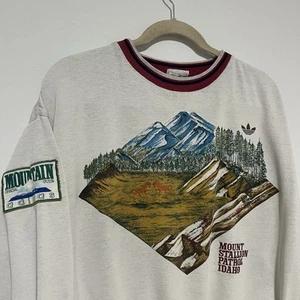 Vintage 80s Adidas Sweatshirt Mountain Guide Mount Stallion Patrol Idaho XL Gray - Picture 1 of 11