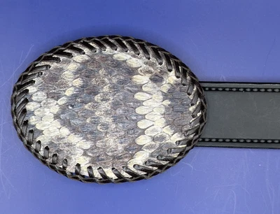 Real Eastern Diamondback Rattlesnake Hand laced Belt Buckle made in USA - Image 1 of 3