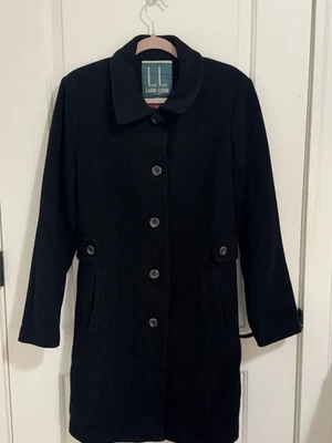 Chaquetón Larry Levine Negro Mezcla Lana Hasta la Rodilla Forrado Cuello Wms Pequeño EXCELENTE Foto 1 de 4