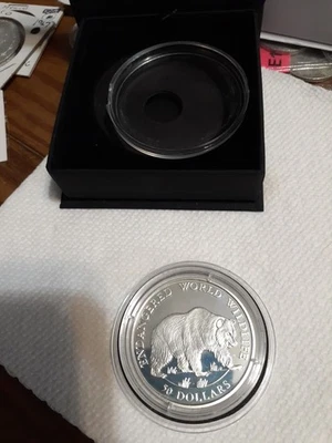 1990 Cook Islands $50 Doller Grizzly Bear Proof Moneda Wildlife Series Hermosa  Foto 1 de 4